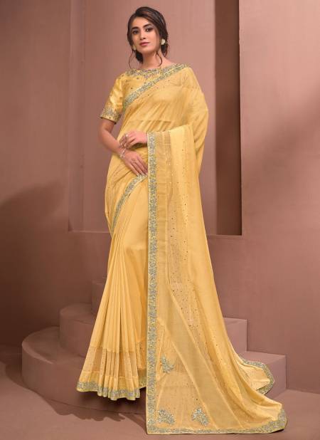 Yellow Colour NORITA ROYAL RAISSA Party Festive Wear Silk Georgette Net Embroidered Saree With Stitched Blouse 41006